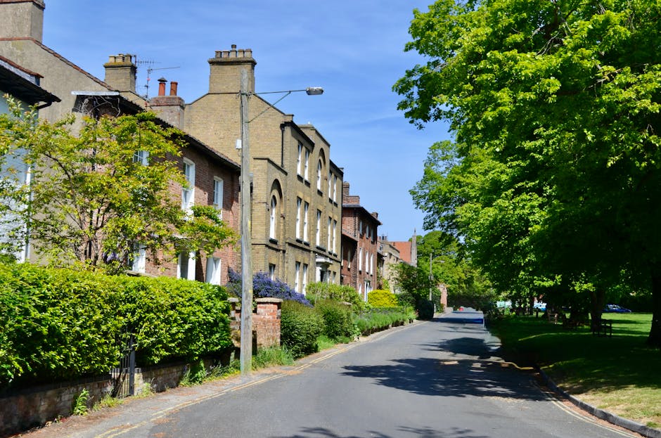 A quiet residential street on Bounds Green Road in BOUNDS GREEN lined with Victorian-style terraced houses, featuring bay windows, brick facades, and front gardens enclosed by black metal railings. The street has a paved pavement on the right side, with some patches of greenery and small trees. Parked cars are visible along the curb, and a person is walking on the sidewalk. Overhead, the sky is overcast with grey clouds, and there are construction cranes in the distance, indicating ongoing building work. The scene depicts a typical suburban environment suitable for home relocation or furniture transport activities, with no ongoing removals or moving equipment visible in this particular image, but it provides context for a neighbourhood where professional removals, such as those by Man with Van Bounds Green, might operate.